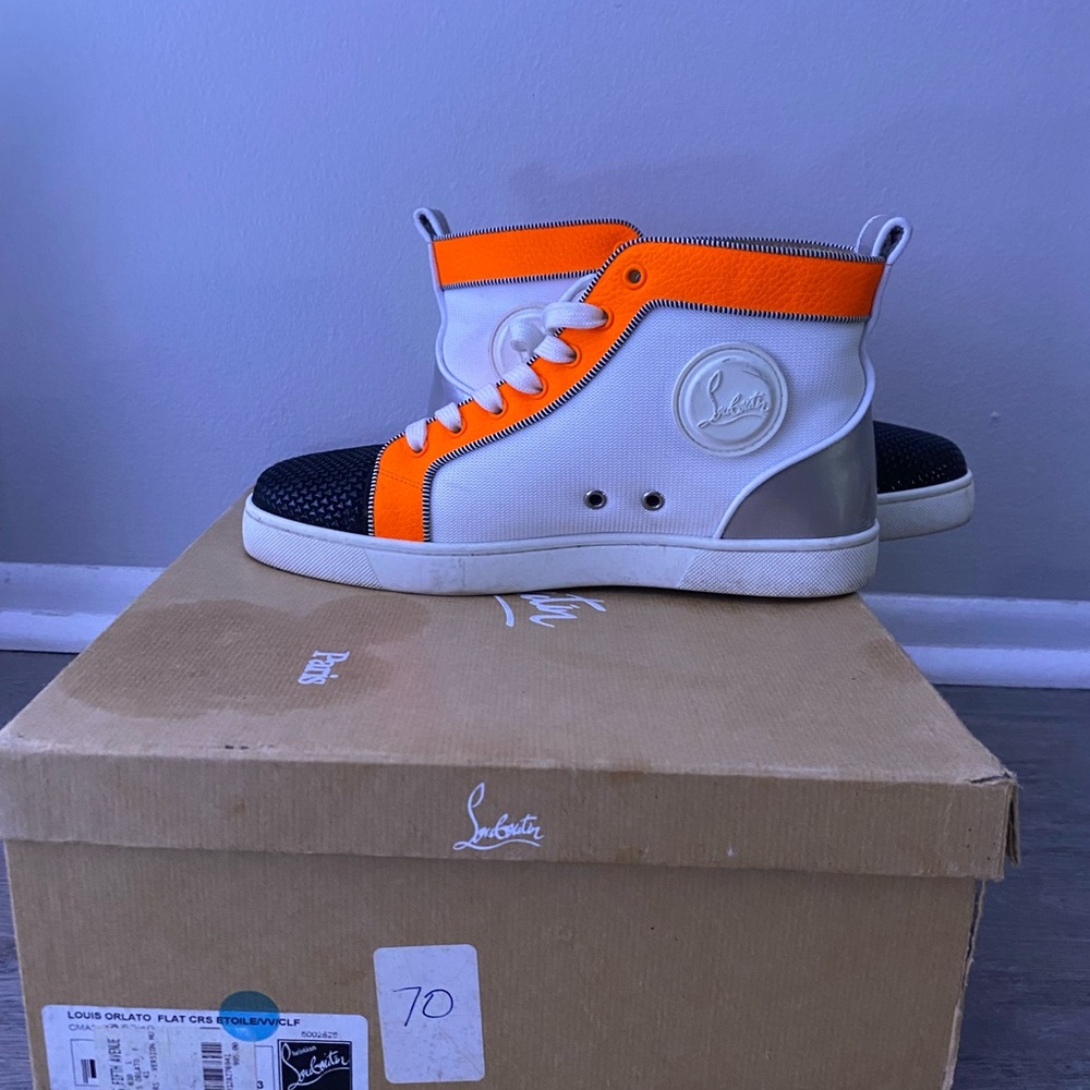 Christian Louboutin White and Orange Kids Sneakers
